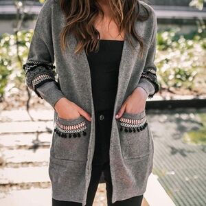 Miss Nikky Boho Gray Long Sweater Cardigan